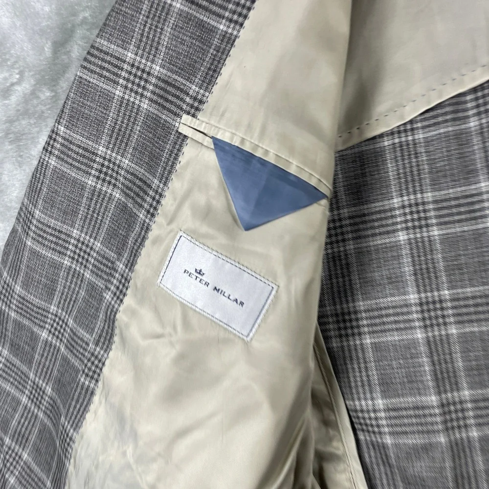 Peter Millar Sport Coat Mens 48R Grey Plaid Two Button Wool Blazer Jacket